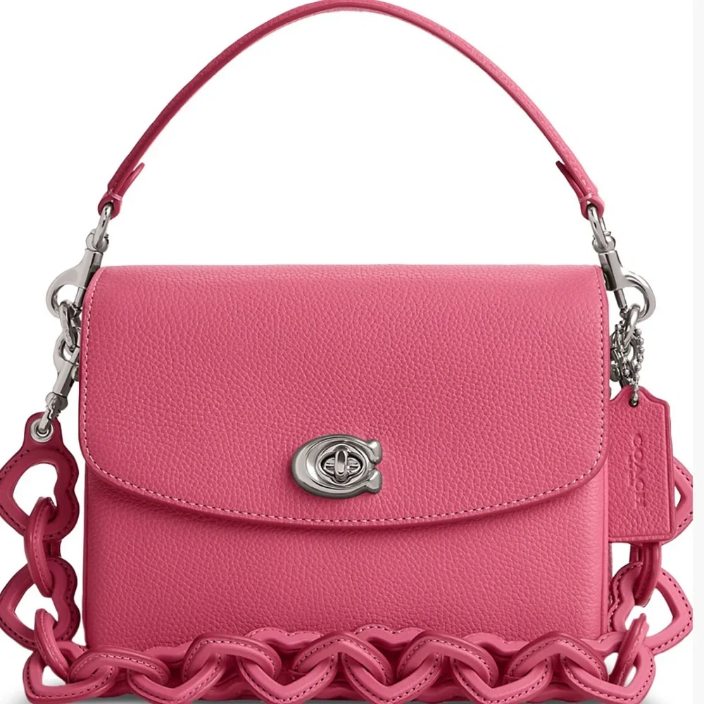 Coach Pink Leather Top-Handle Shoulder Bag with Chain Accent - Picture 3 of 3